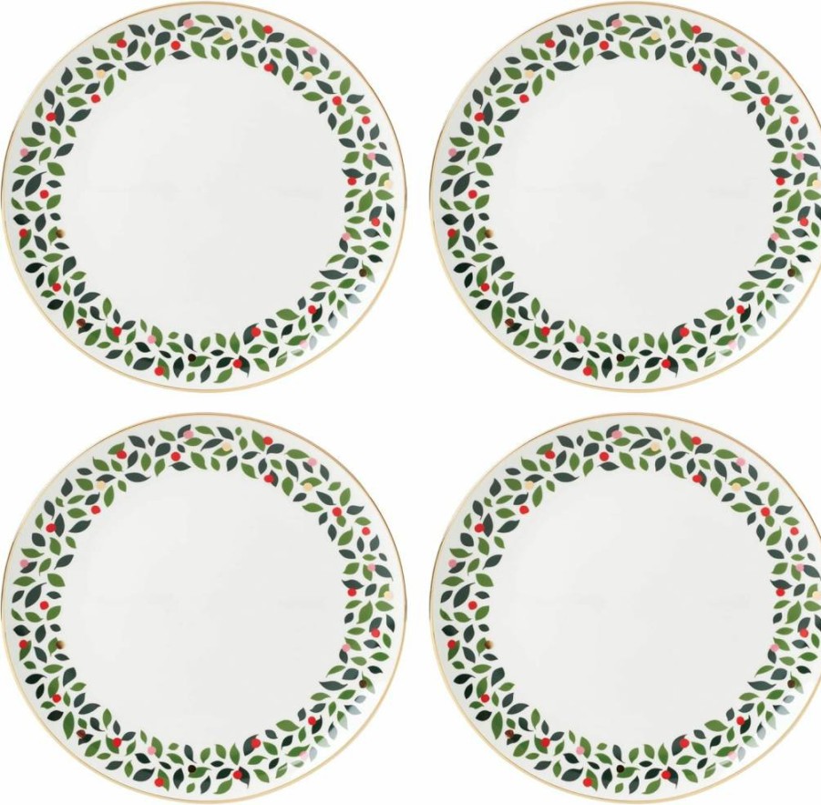 Kate Spade New York Evergreen Ivory 4-Piece Dinner Plate Set, Holiday Christmas Dinnerware for Festive Hosting, 4 Count