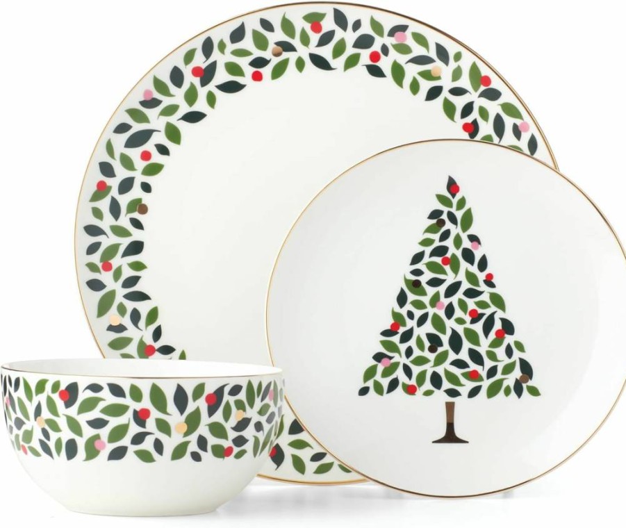 Kate Spade New York Evergreen Ivory 4-Piece Dinner Plate Set, Holiday Christmas Dinnerware for Festive Hosting, 4 Count
