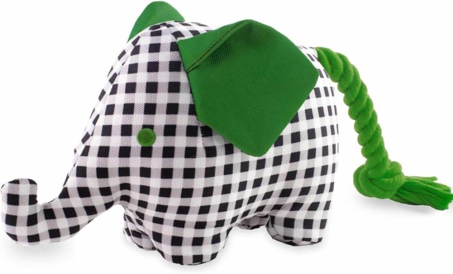 Kate Spade New York Elephant Dog Toy - Squeaker & Crinkle Rope Tug for Small, Medium, Large Breeds, Soft Durable Gingham Fabric Pet Play Toy