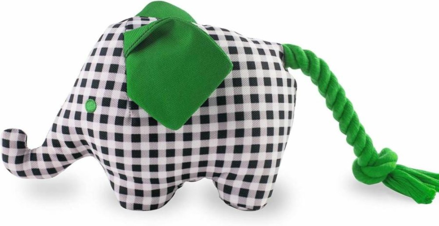 Kate Spade New York Elephant Dog Toy - Squeaker & Crinkle Rope Tug for Small, Medium, Large Breeds, Soft Durable Gingham Fabric Pet Play Toy