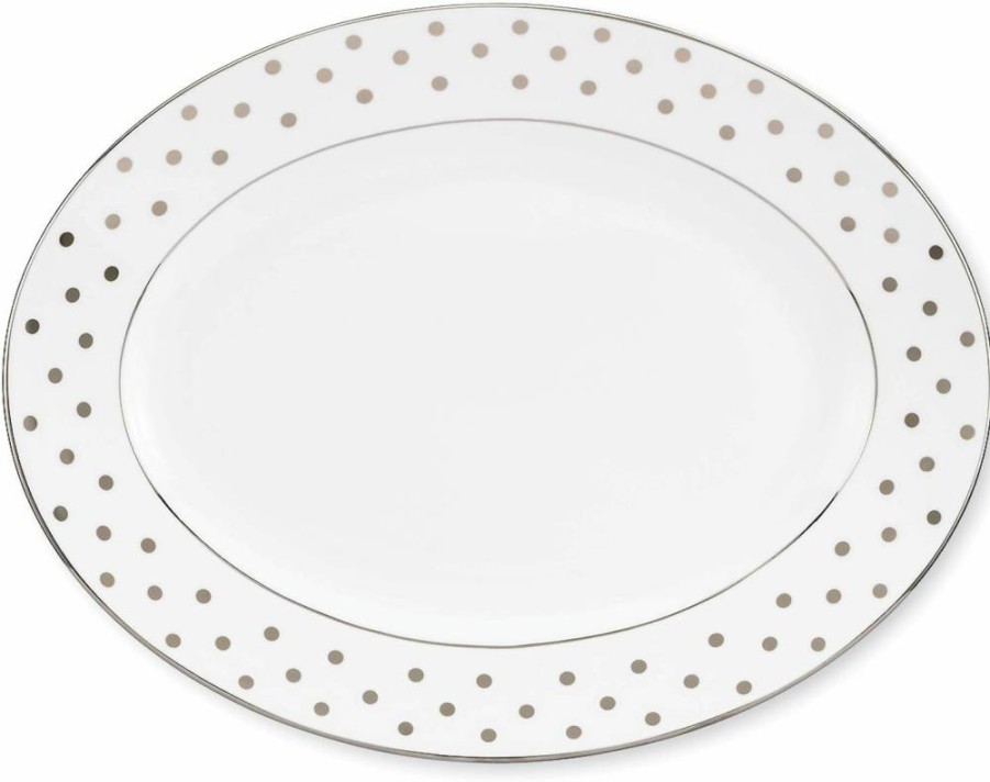 Kate Spade New York Larabee Road Metallic Platinum 16-Inch Oval Serving Platter, 4.05 Pound Elegant Dinnerware