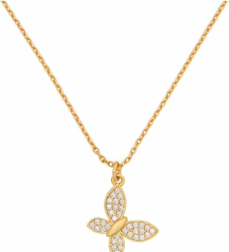 Kate Spade New York Gold-Tone Lucky Charm Butterfly Pendant Necklace with Clear Crystals