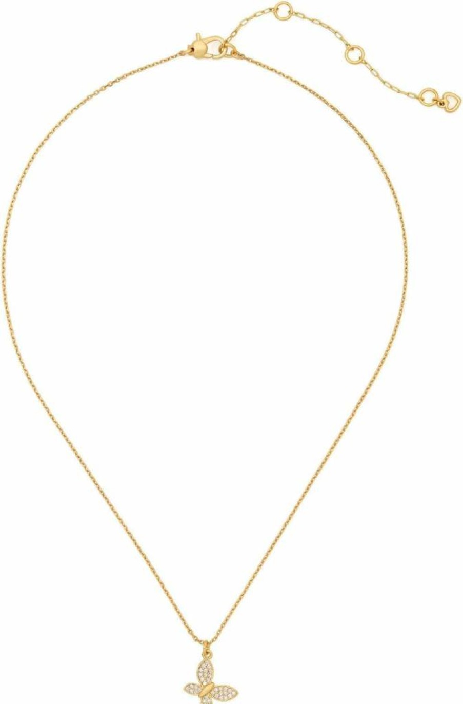 Kate Spade New York Gold-Tone Lucky Charm Butterfly Pendant Necklace with Clear Crystals