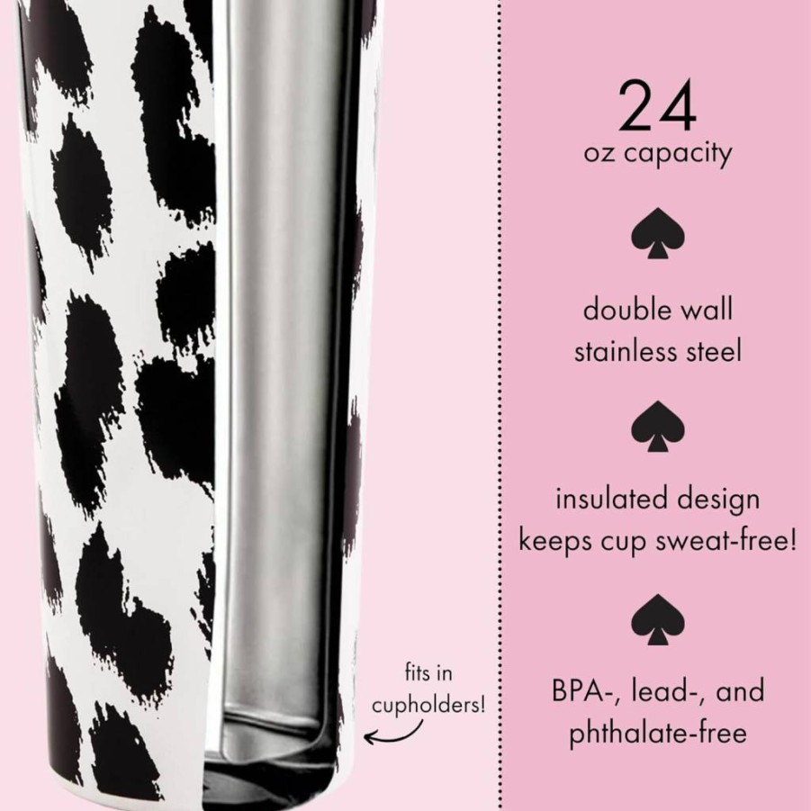 Kate Spade New York Leopard Print Stainless Steel Travel Mug, 24oz Double Wall Insulated Tumbler with Lid, Cute Animal Print Coffee Cup