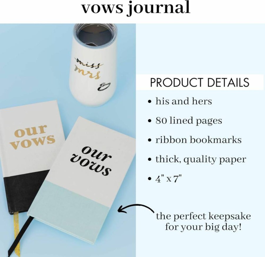 Kate Spade New York Our Vows Hardcover Notebook Set - 2 Pack, 4x7 Lined Journals for Weddings in Blue & Black, 80 Pages Each