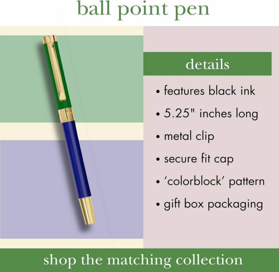 Kate Spade New York Colorblock Ballpoint Pen - Black Ink, Refillable, Office & Gift Pen for Women in Reusable Gift Box