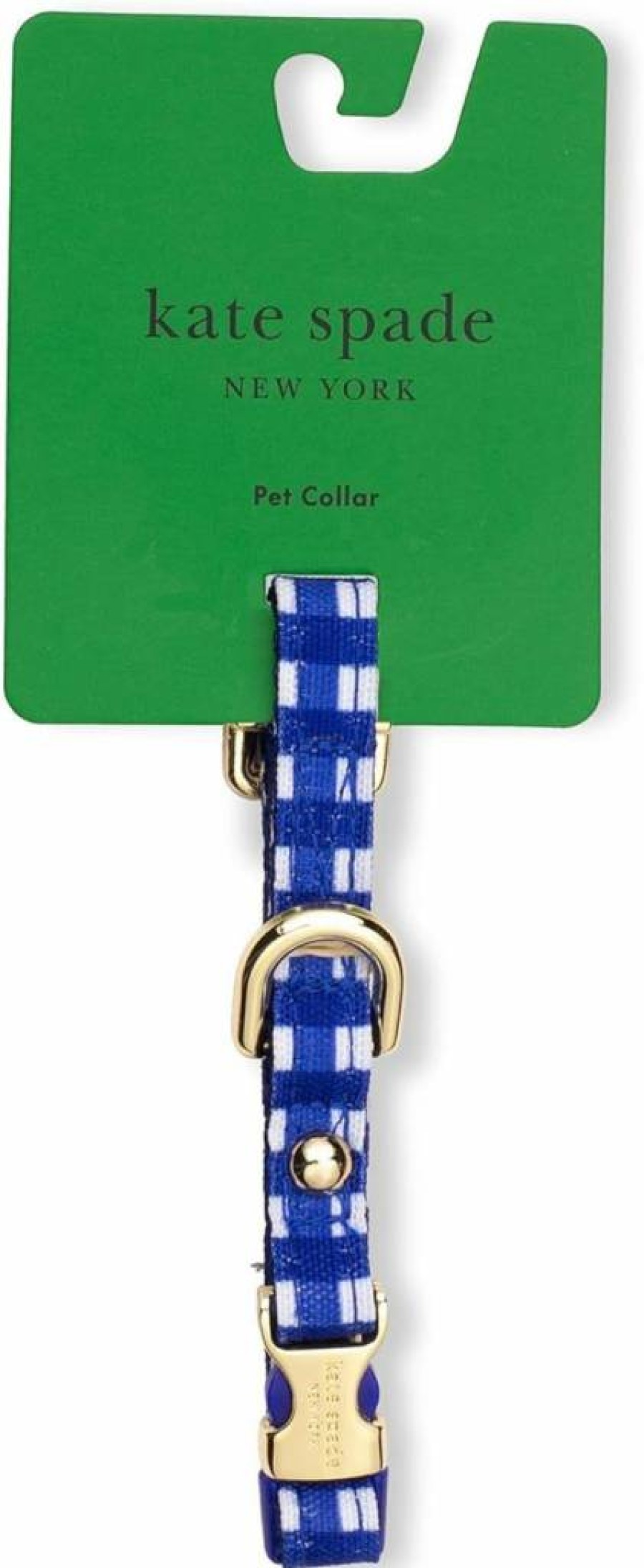 Kate Spade New York Adjustable Dog Collar for Small Dogs - Navy Gingham Pattern with Gold Buckle, 8-10.5 Inch Pet Collar for Male & Female Puppies