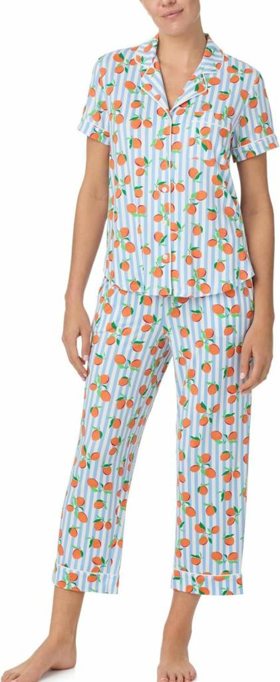 Kate Spade New York Women's Short Cropped Pajama Set - Comfortable Sleepwear Pants & Top