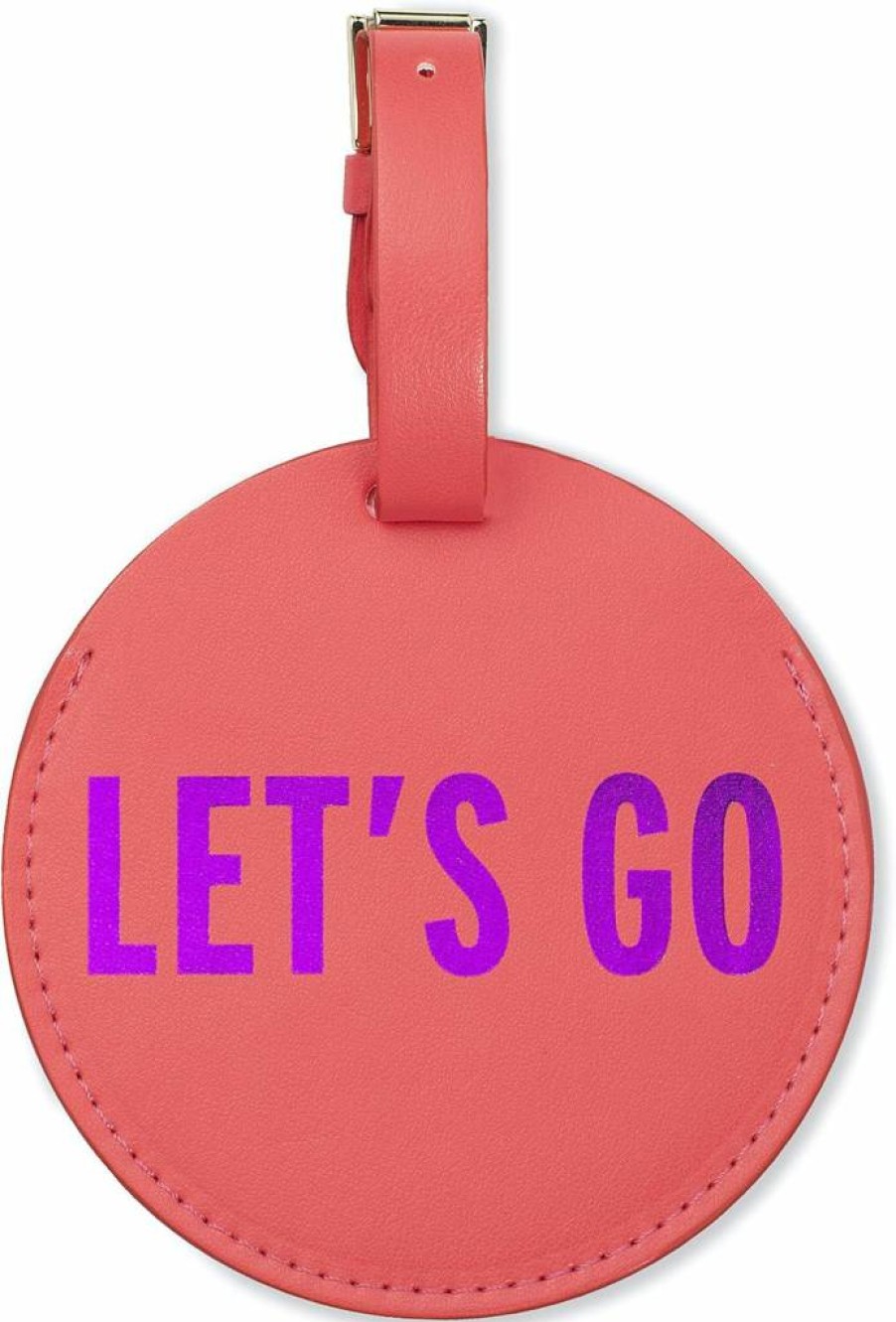 Kate Spade New York Vegan Leather Luggage Tag for Women - Durable Round Suitcase ID Tag with "Let's Go" Design
