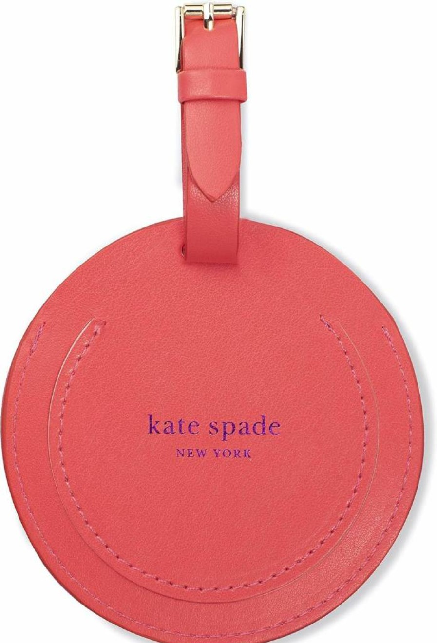 Kate Spade New York Vegan Leather Luggage Tag for Women - Durable Round Suitcase ID Tag with "Let's Go" Design