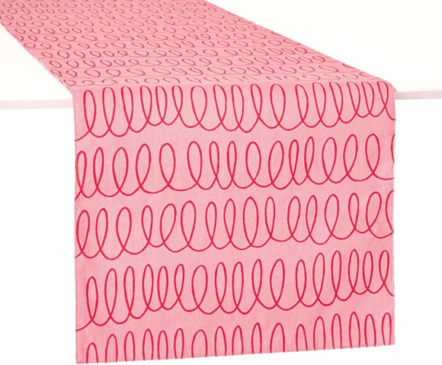 Kate Spade New York Reversible Table Runner - In The Loop & Joy Dot Design, 100% Cotton, Green and Cream Stripes, 15x72 Inches, Machine Washable Home Decor
