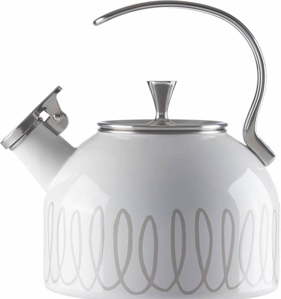 Kate Spade New York Charlotte Street West Tea Kettle in Grey, Stylish Stainless Steel Stovetop Teapot
