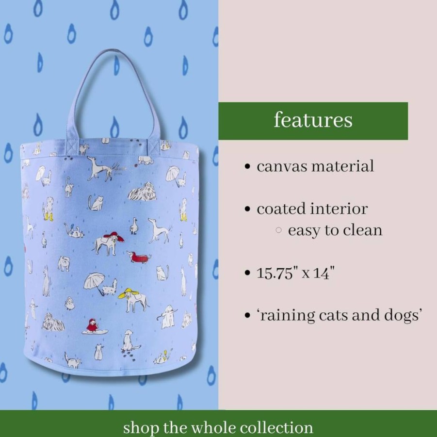 Kate Spade New York Raining Cats & Dogs Coated Canvas Storage Bin, 15.75 x 14 Inch Pet Toy Organizer with Handle, Easy Clean Open Top Dog Accessories Holder
