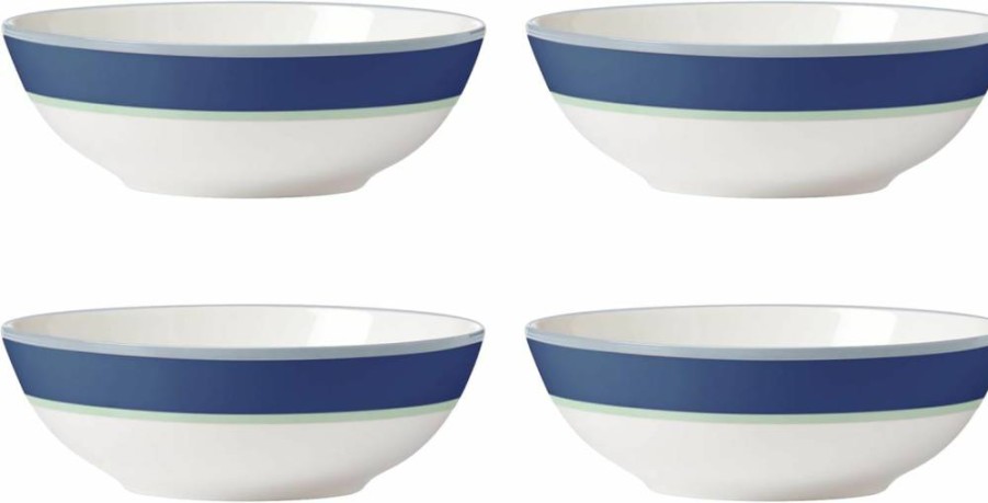 Kate Spade New York White Ceramic Bowls Set of 4 - Decorative All-Purpose Serving Bowls with Bow Design