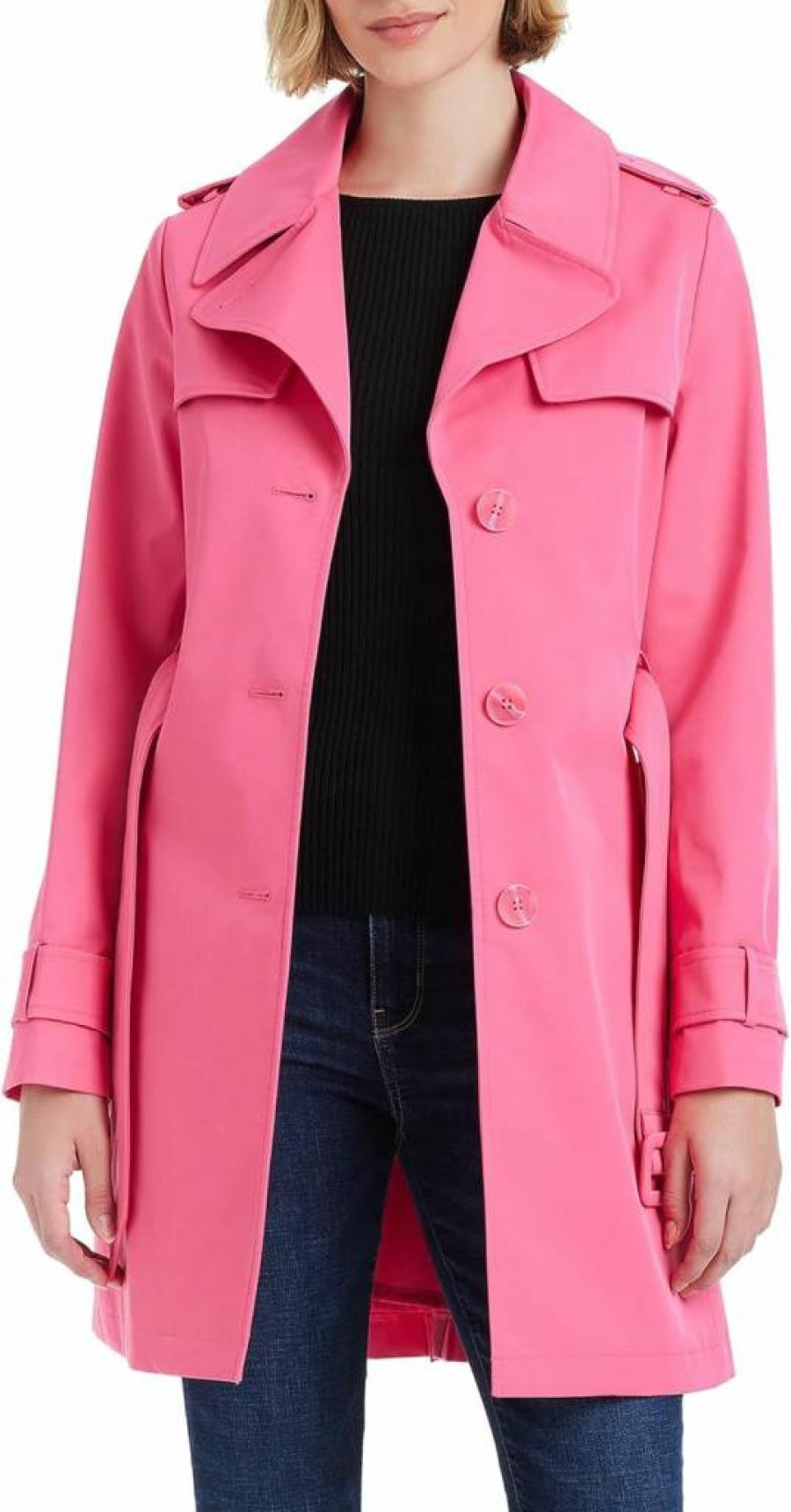 Kate Spade New York Women's Pleated Trench Coat with Back Detail, Classic Waterproof Raincoat for Women, Elegant Long Jacket for Fall and Spring