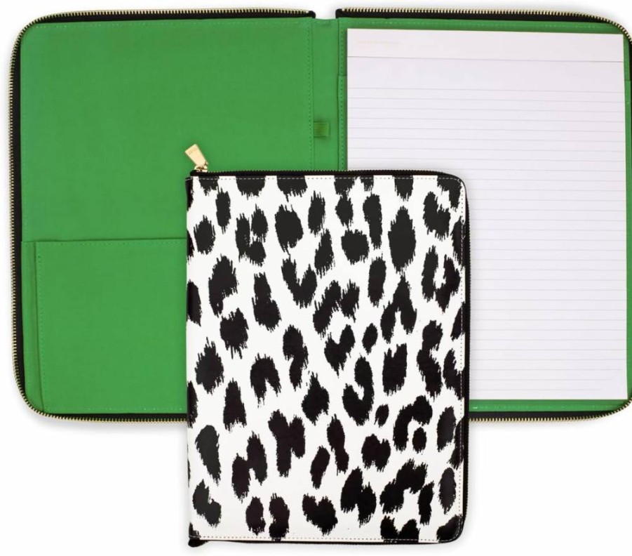 Kate Spade New York Vegan Leather Leopard Print Zipper Portfolio - 8.5" x 11" Document Organizer & Writing Pad for Business Professionals