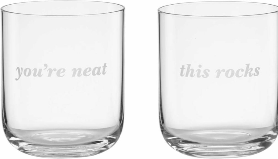 Kate Spade New York This Rocks & You're Neat Double Old Fashioned Glasses Set - 2-Piece Cocktail Glass Set for Whiskey & Scotch, Elegant Barware Gift