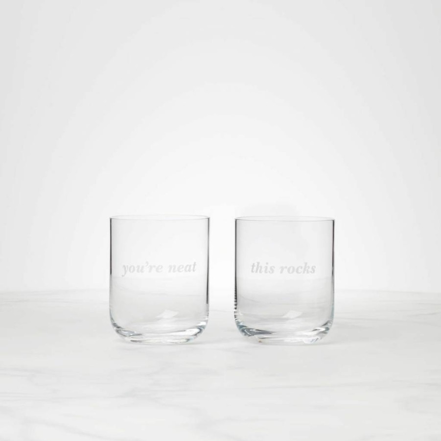 Kate Spade New York This Rocks & You're Neat Double Old Fashioned Glasses Set - 2-Piece Cocktail Glass Set for Whiskey & Scotch, Elegant Barware Gift