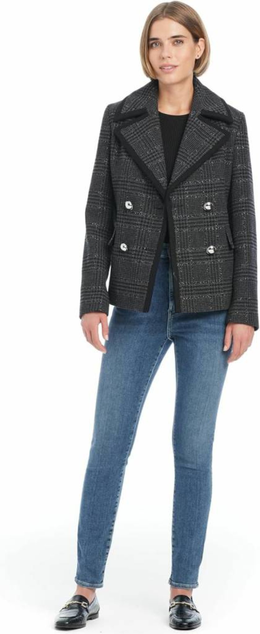Kate Spade New York Women's Sparkle Plaid Double-Breasted Blazer Jacket - Stylish Women's Office Wear