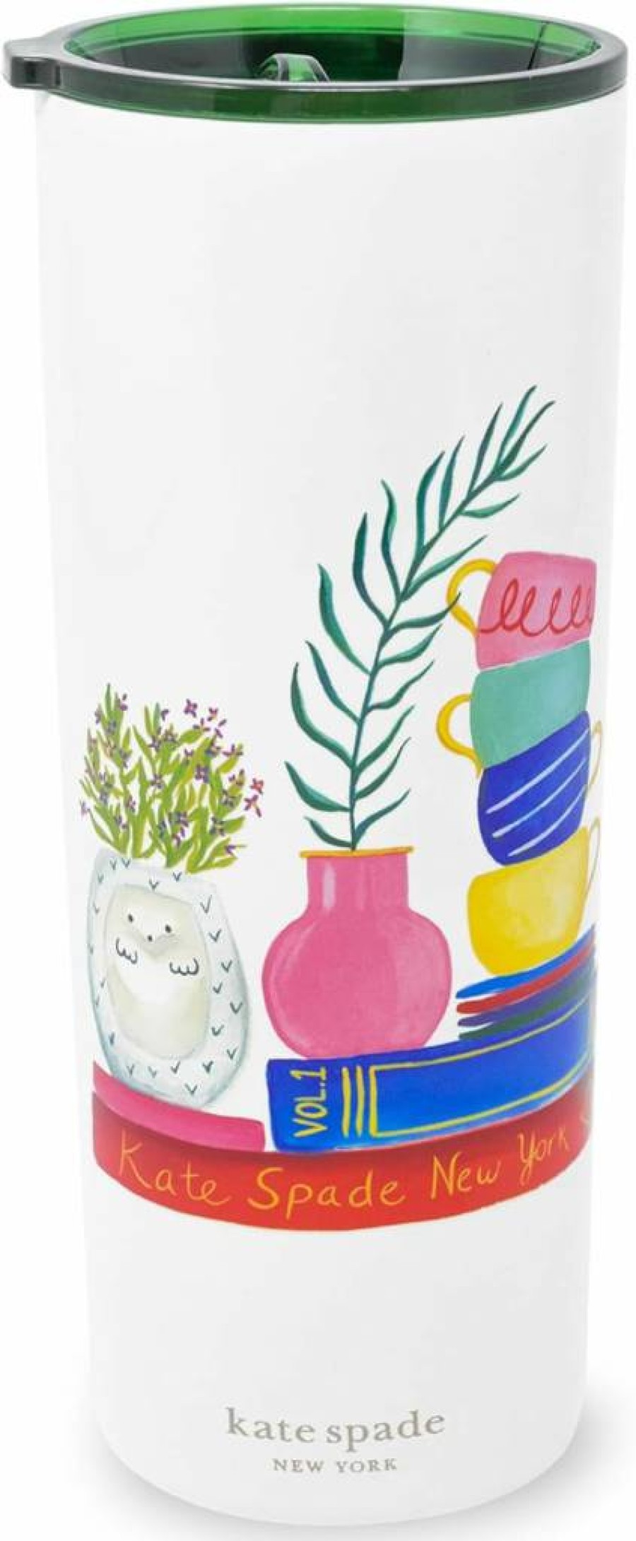 Kate Spade New York 24oz Floral Travel Tumbler - Double Wall Insulated Stainless Steel Mug with Lid, Charmed Library Design