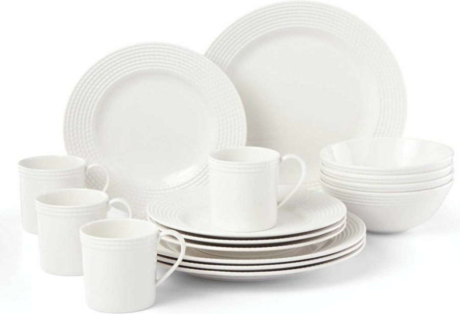Kate Spade New York Wickford 16-Piece Dinnerware Set, White Porcelain, 15.75 Lb, Service for 4, Modern Tableware
