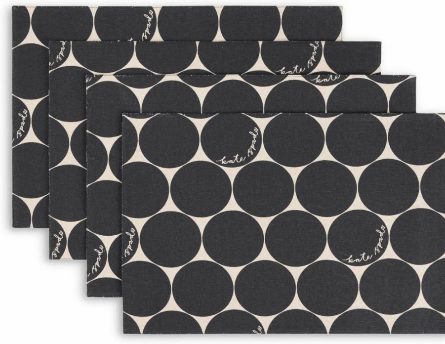 Kate Spade New York Joy Dot Reversible Cotton Placemats Set of 4, 13x19 Inch, Rose Pink & Red, Machine Washable Dining Table Mats