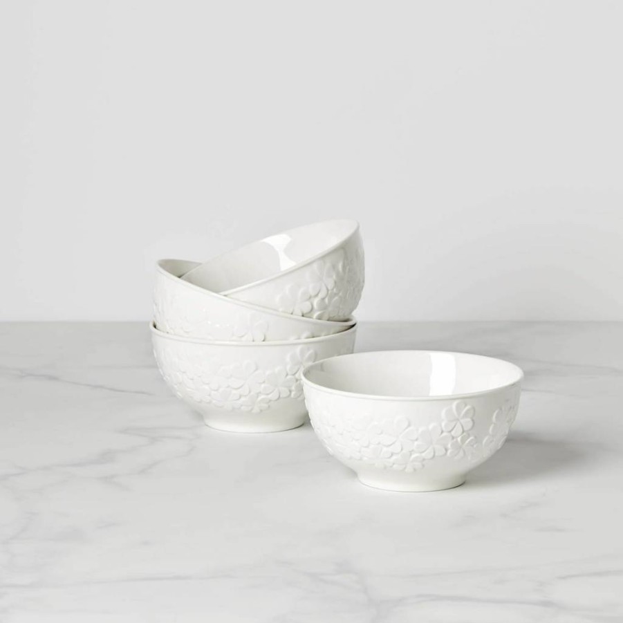 Kate Spade New York Blossom Lane 4-Piece Decorative Plate Set - White Ceramic Dinner Plates for Stylish Table Setting