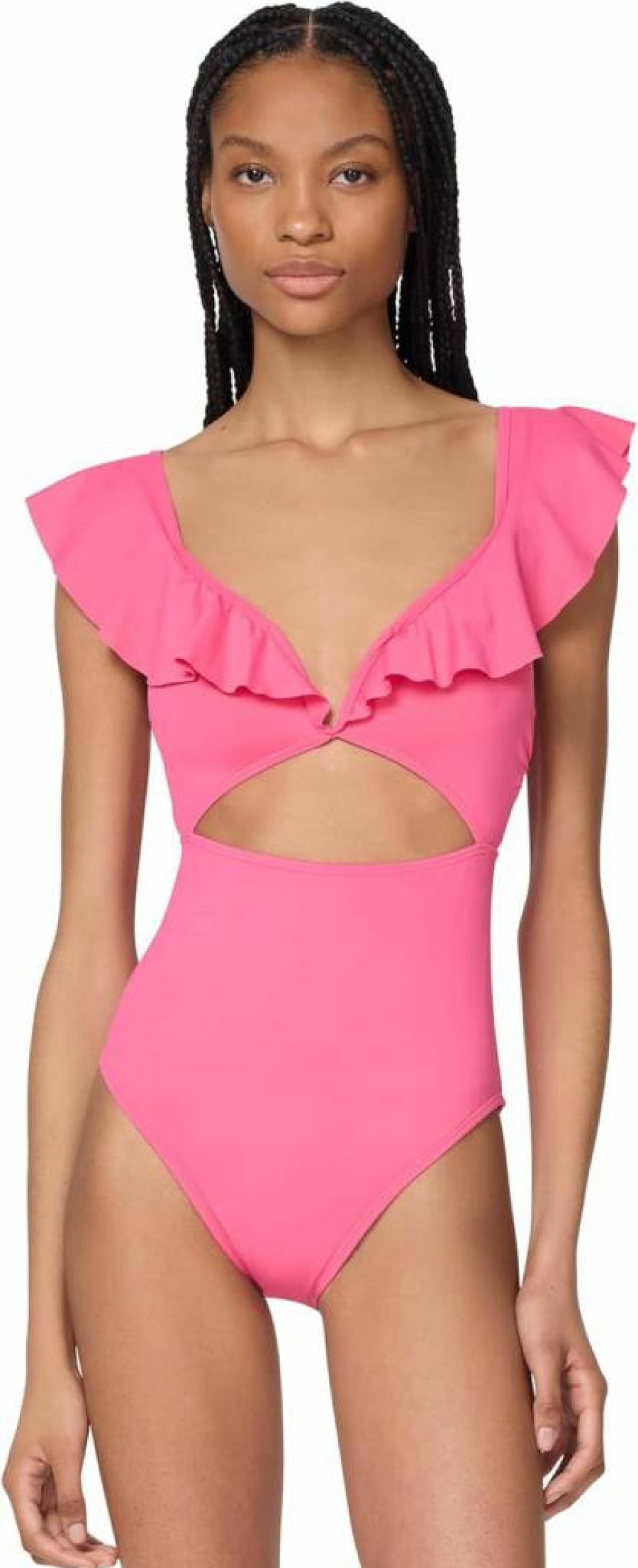 Kate Spade New York Women's Ruffled V-Wire One-Piece Swimsuit | Solid Color Bathing Suit