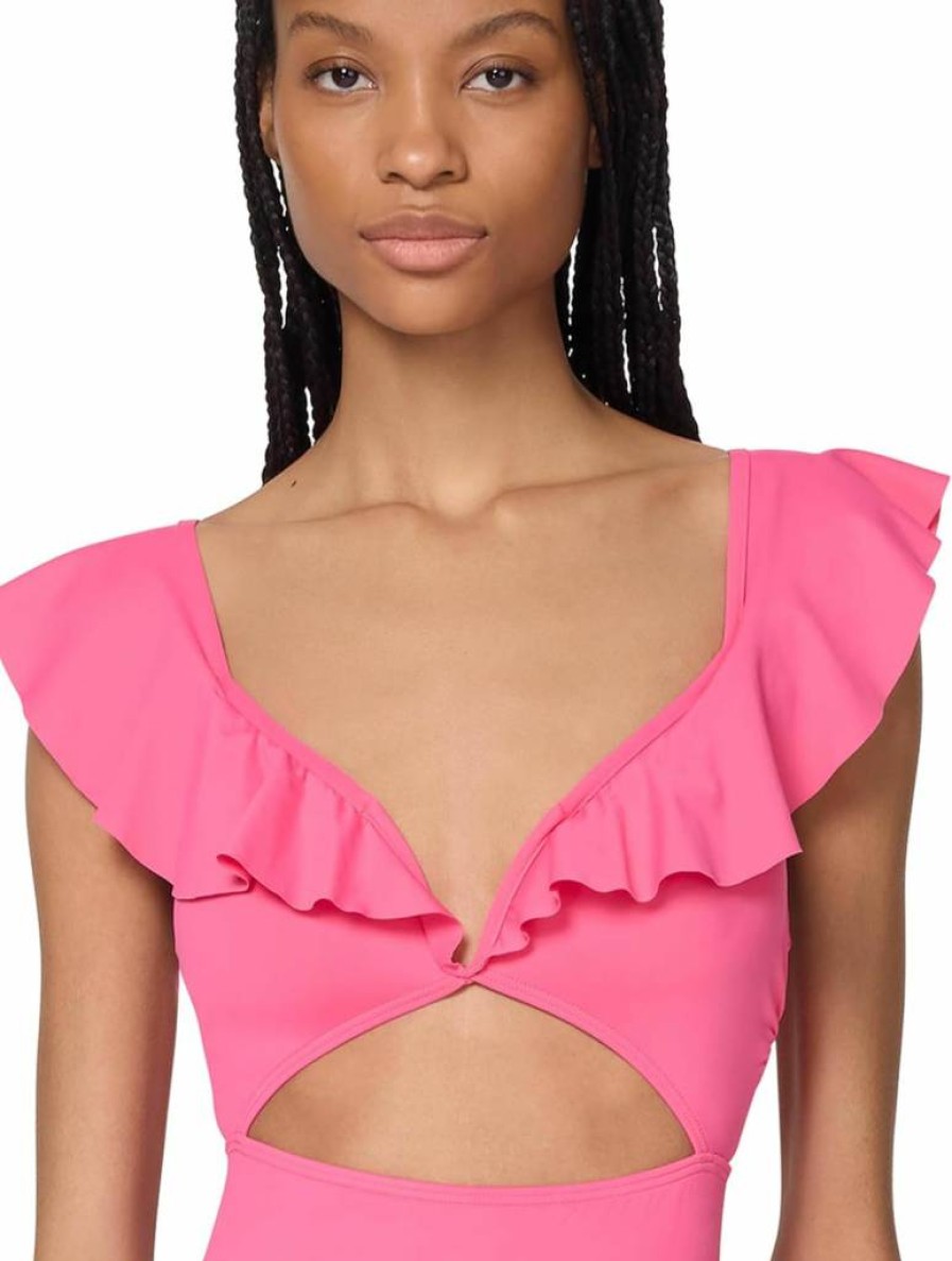 Kate Spade New York Women's Ruffled V-Wire One-Piece Swimsuit | Solid Color Bathing Suit