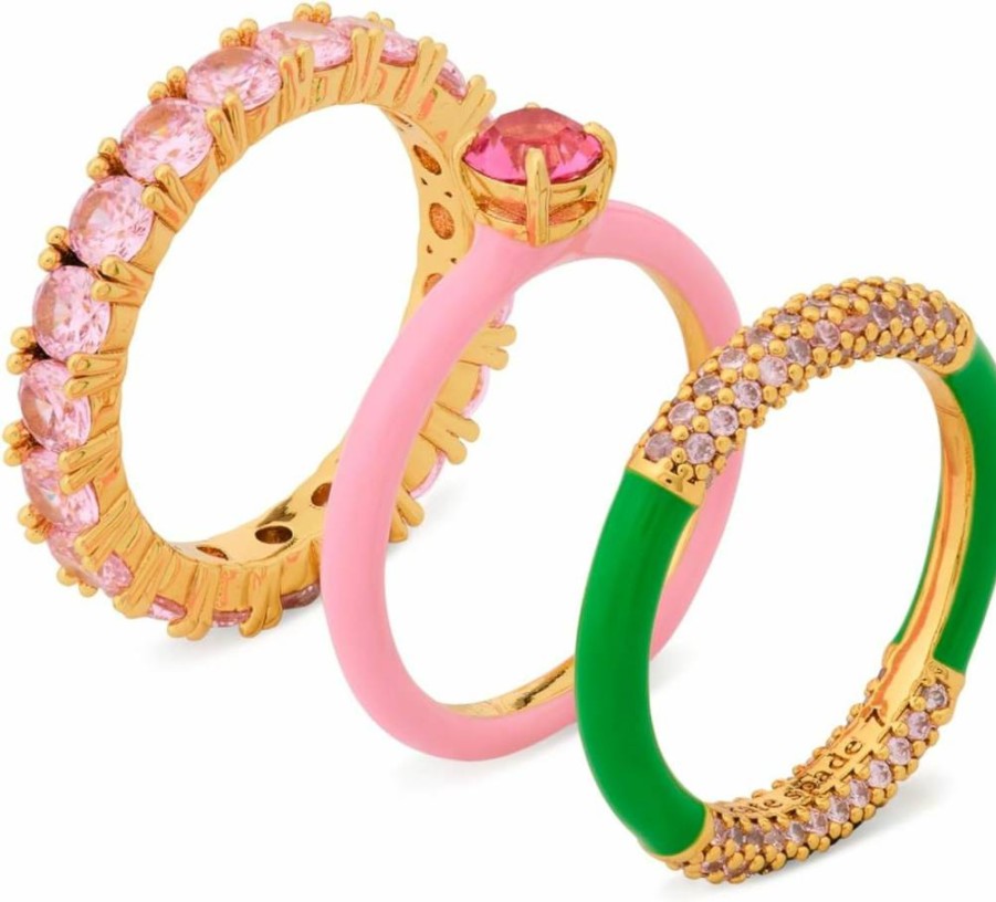 Kate Spade New York Pink Multi Shimmer Stacking Ring Set - 6 Piece Jewelry Collection