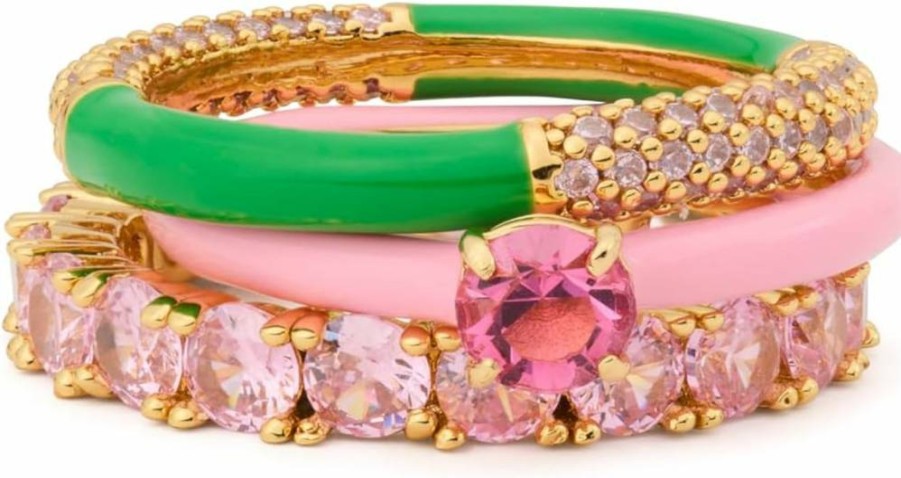 Kate Spade New York Pink Multi Shimmer Stacking Ring Set - 6 Piece Jewelry Collection