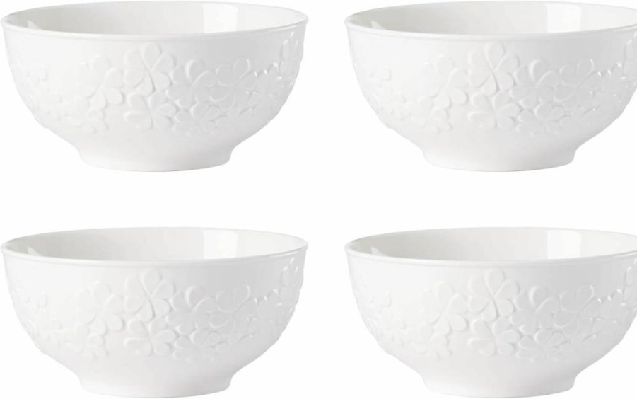 Kate Spade New York Blossom Lane 4-Piece Ceramic Mug Set, White Floral Design, Coffee Tea Cups Gift Set