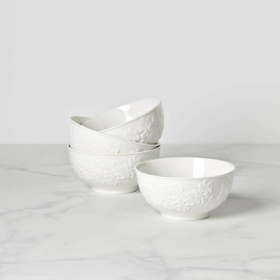 Kate Spade New York Blossom Lane 4-Piece Ceramic Mug Set, White Floral Design, Coffee Tea Cups Gift Set