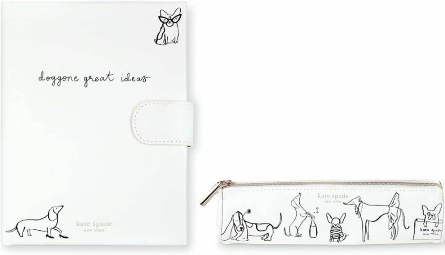 Kate Spade New York Vegan Leather Writing Journal - 168 Lined Pages, Includes Pen Case & Zipper Pouch, Perfect for Office & Gifts, Dog Party Design