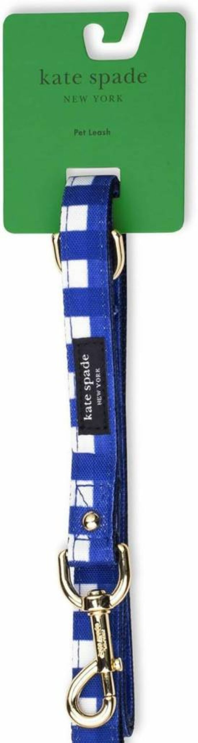 Kate Spade New York Navy Gingham Dog Leash - 4.5ft Heavy Duty Pet Lead with Gold Hardware for Small & Medium Breeds