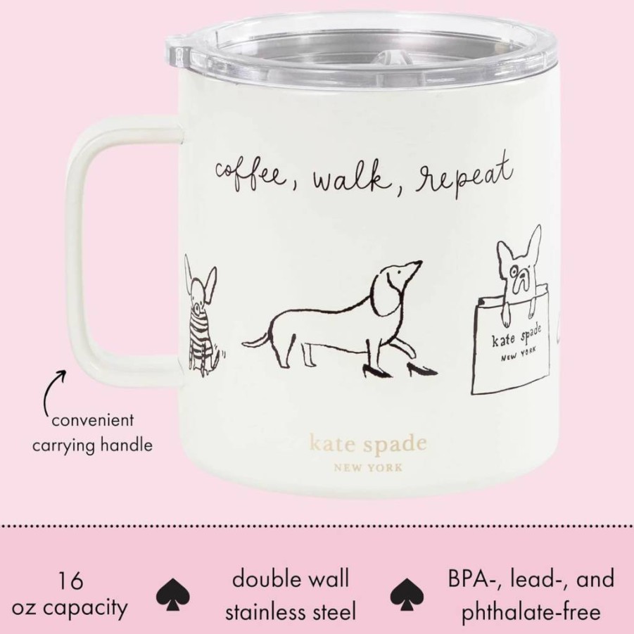 Kate Spade New York 16oz Stainless Steel Travel Mug - Double Wall Insulated Tumbler for Hot & Cold Drinks, Bookshelf Design with Handle & Lid