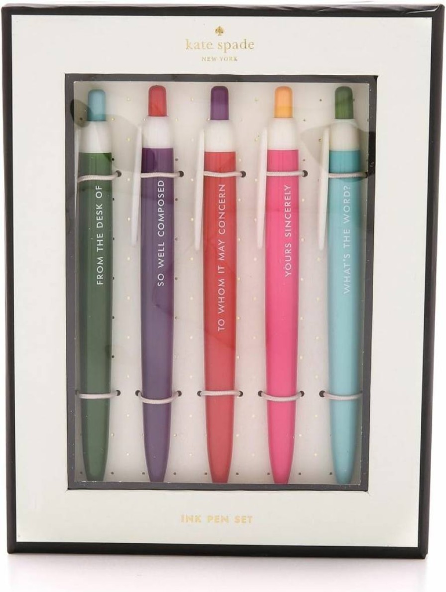 Kate Spade New York Polka Dot Retractable Pens - Set of 5 Black Ink Click Pens with Cute Dots Design