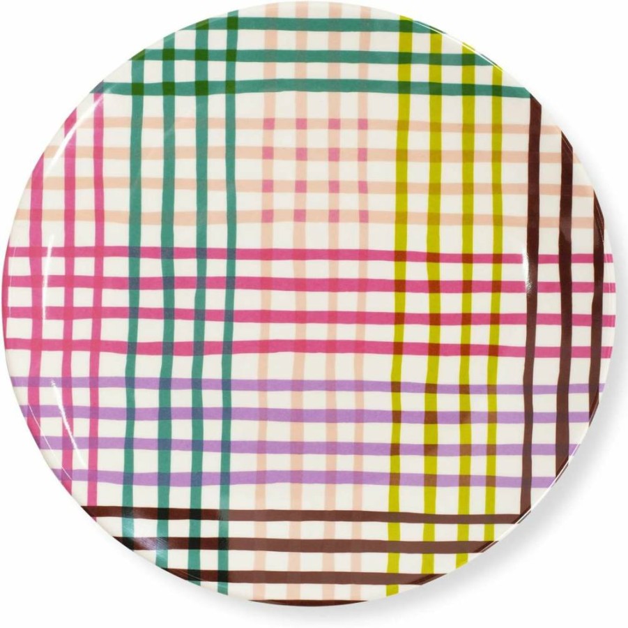 Kate Spade New York Rainbow Plaid Melamine Plate - BPA-Free, Durable Plastic Serveware for Kitchen & Outdoor Dining