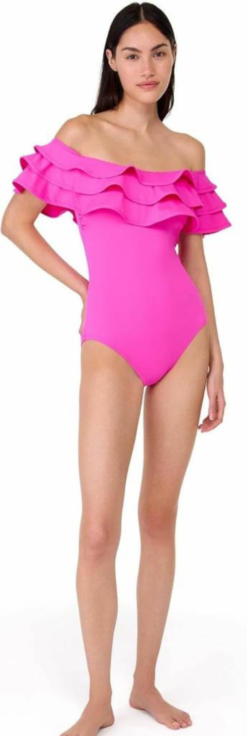 Kate Spade New York Women's Off-The-Shoulder Ruffle Swimsuit One-Piece Solid Color Bathing Suit