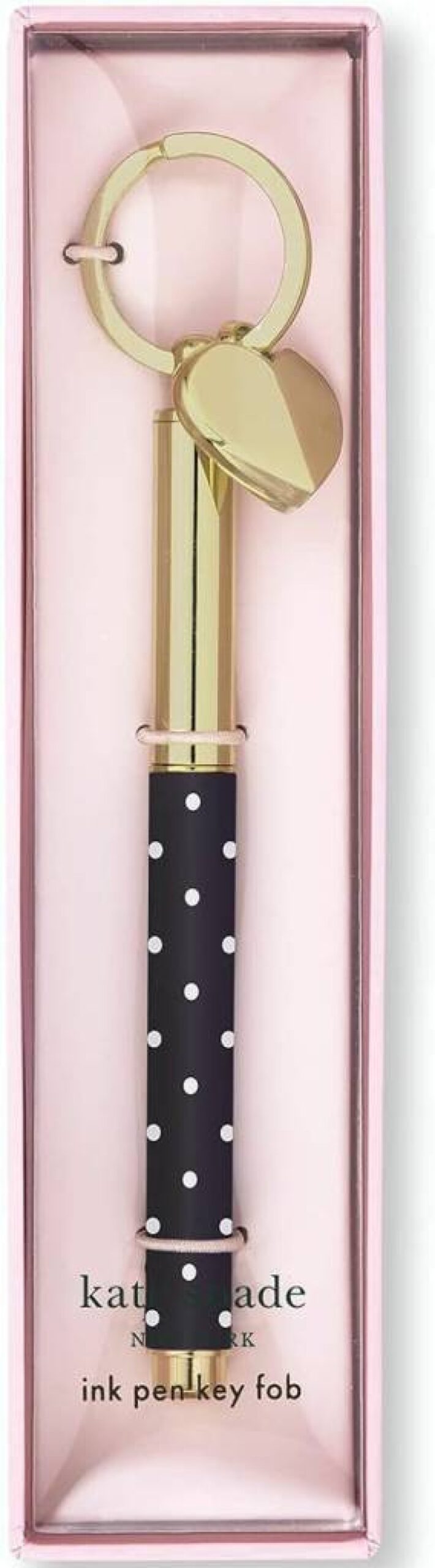 Kate Spade New York Candy Stripe Keychain Pen - Black Ink Ballpoint Metal Key Fob for Stylish Writing