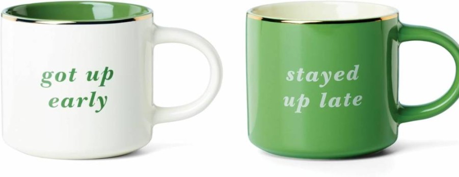 Kate Spade New York Wide Awake & Sound Asleep Ceramic Coffee Mugs Set of 2, Cobalt Blue