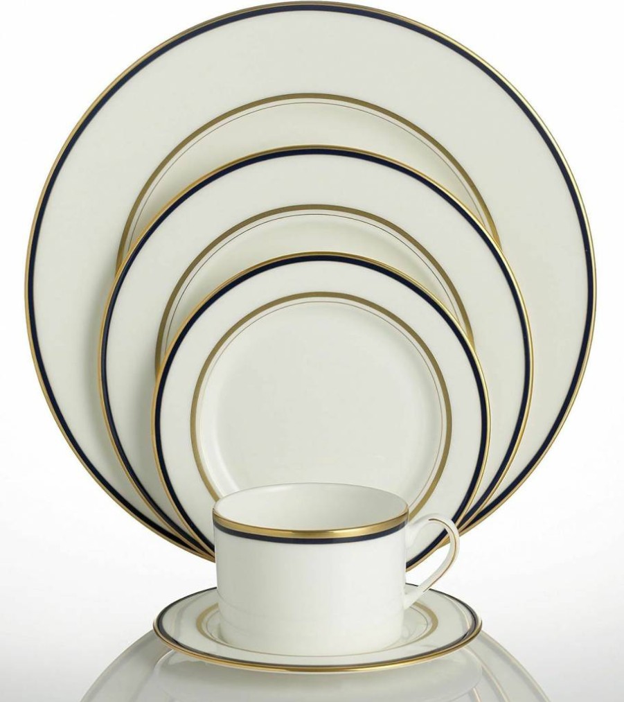 Kate Spade New York Library Lane Navy Saucer White Ceramic Dessert Plate 0.5 lb
