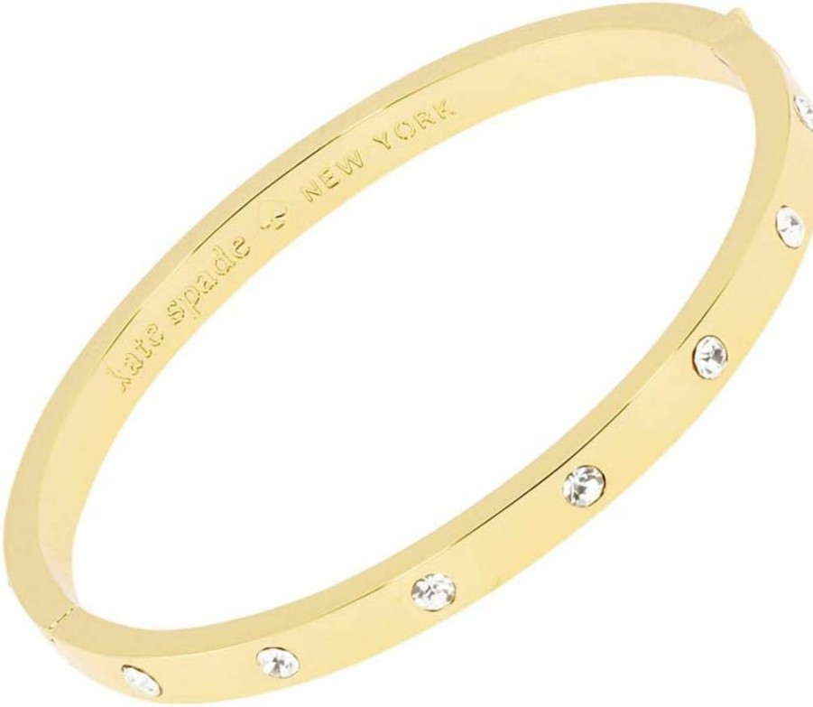 Kate Spade New York Set In Stone Hinged Bangle Bracelet for Women - Elegant Gold-Tone Cuff with Crystal Accents