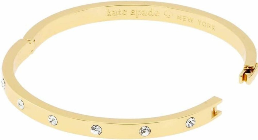 Kate Spade New York Set In Stone Hinged Bangle Bracelet for Women - Elegant Gold-Tone Cuff with Crystal Accents