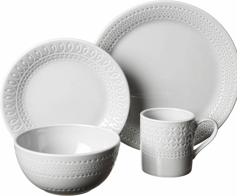 Kate Spade New York Willow Drive 4-Piece Dinnerware Set - Taupe & Grey Stoneware Plates, Bowls, Cups & Saucers - 5.75 Lb Place Setting
