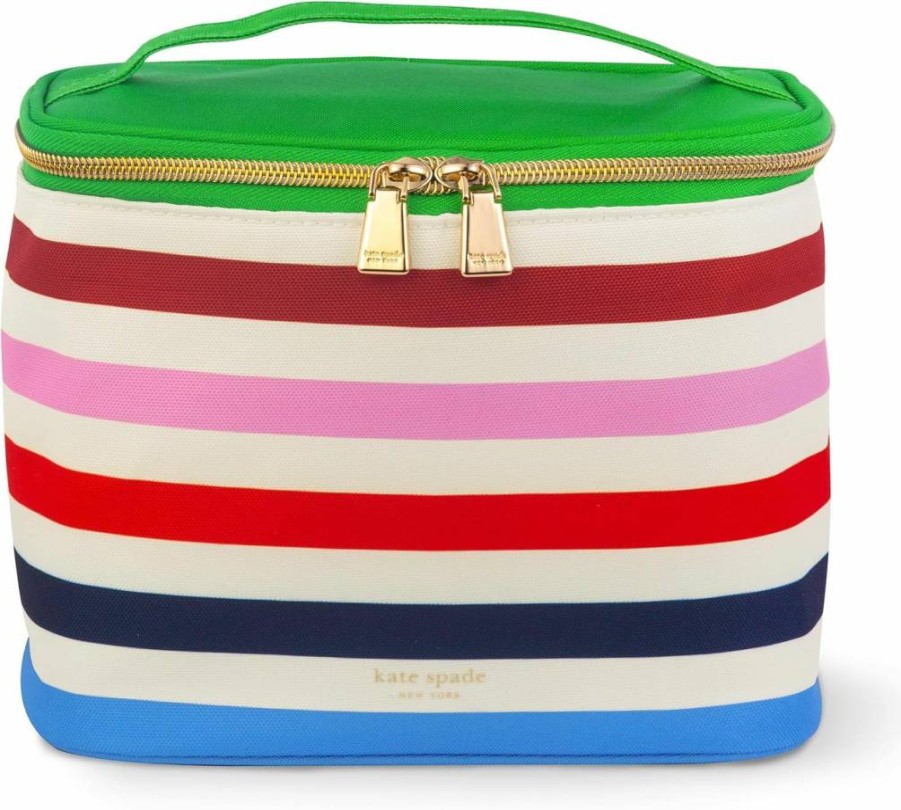 Kate Spade New York Insulated Lunch Bag for Women - Striped Thermal Tote with Double Zipper, Portable Cooler for Work & Picnics, Adventure Stripe Design