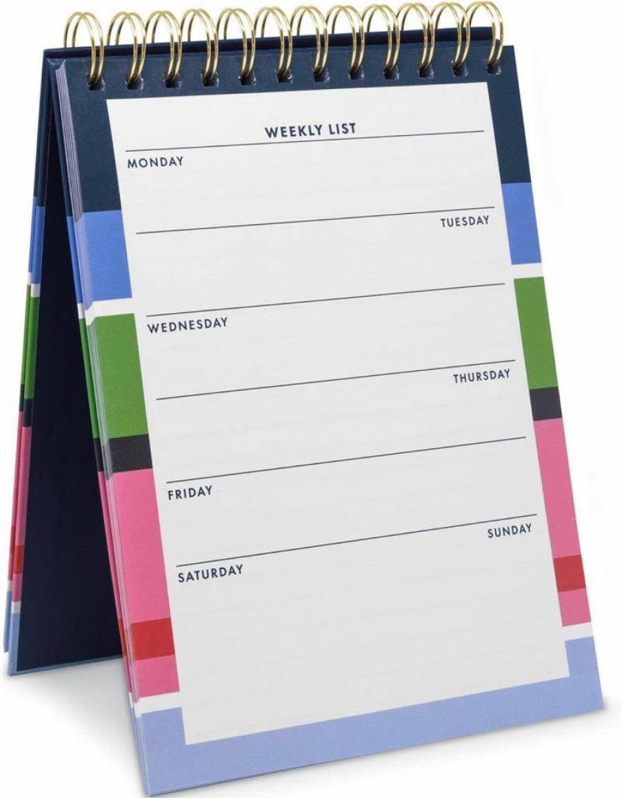 Kate Spade New York Sunny Day Stripe Undated Weekly Planner - 52-Sheet Spiral Notepad, Desktop Calendar & Agenda for Office or Home Use