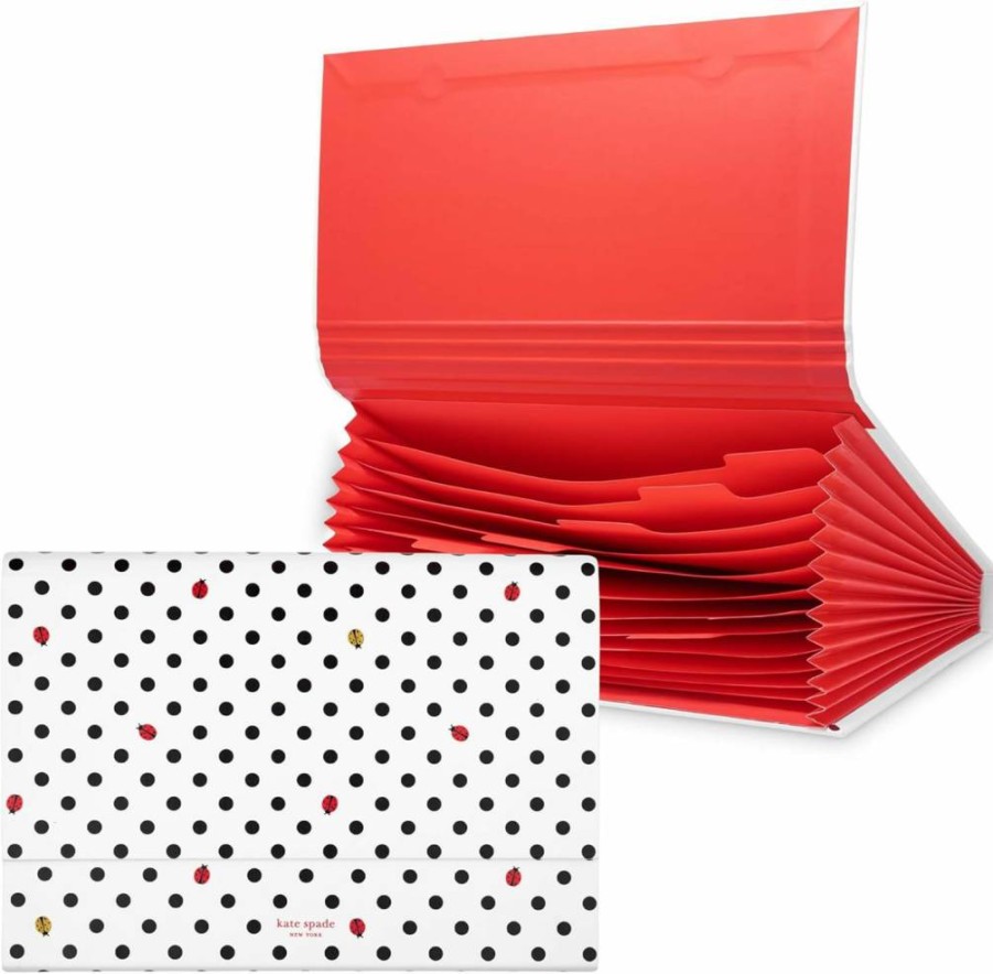 Kate Spade New York Ladybug Dot Faux Leather Expanding File Organizer, 12-Pocket Letter Size Document Holder with Magnetic Closure