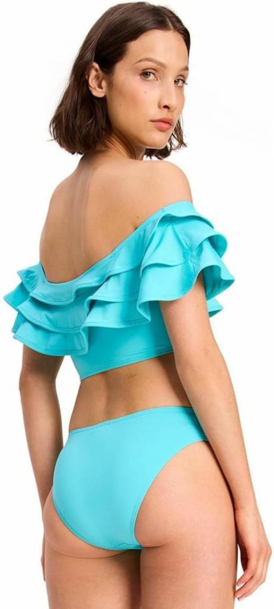 Kate Spade New York Women's Off-The-Shoulder Ruffle Bandeau Bra - Solid Color Feminine Lace Bralette
