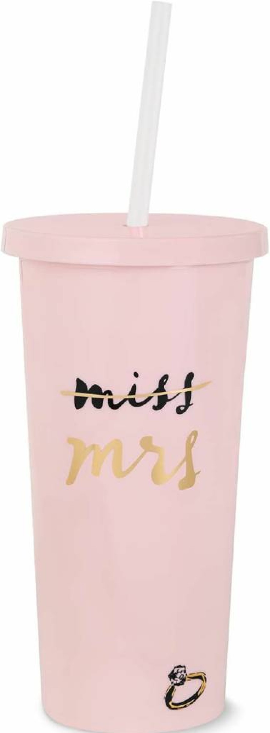 Kate Spade New York 20oz Acrylic Bridal Tumbler with Lid & Straw - Slim Double Wall Insulated Cup for Bride to Be, Miss to Mrs Gift in Blush Pink